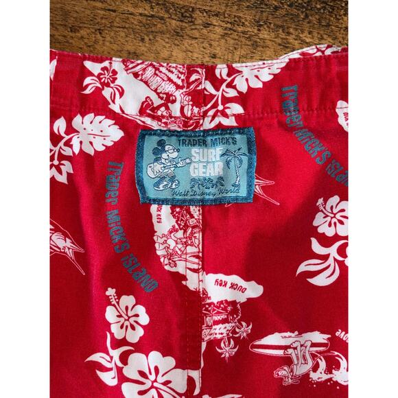 Mens Walt Disney World Shorts Red Trader Mick's Surf Hawaiian Board Shorts M - Picture 7 of 7